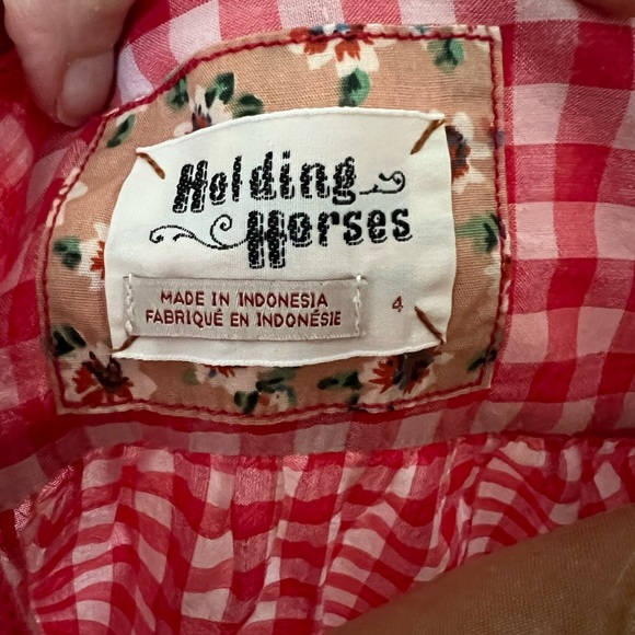 Anthropologie Holding Horses Red Checkered Women's light weight blouse size 4 - Picture 5 of 6